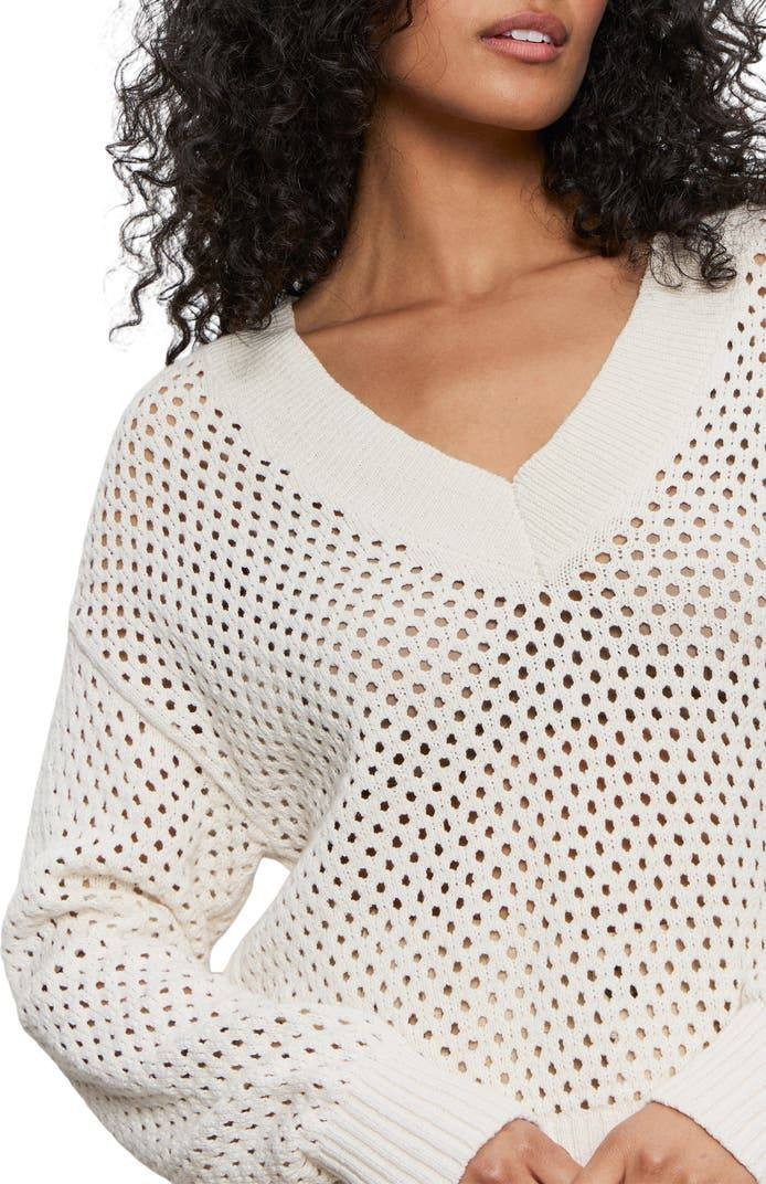 Sanctuary Women’s Airy Openwork Sweater White Macrame V‑Neck Size XL NWT damage