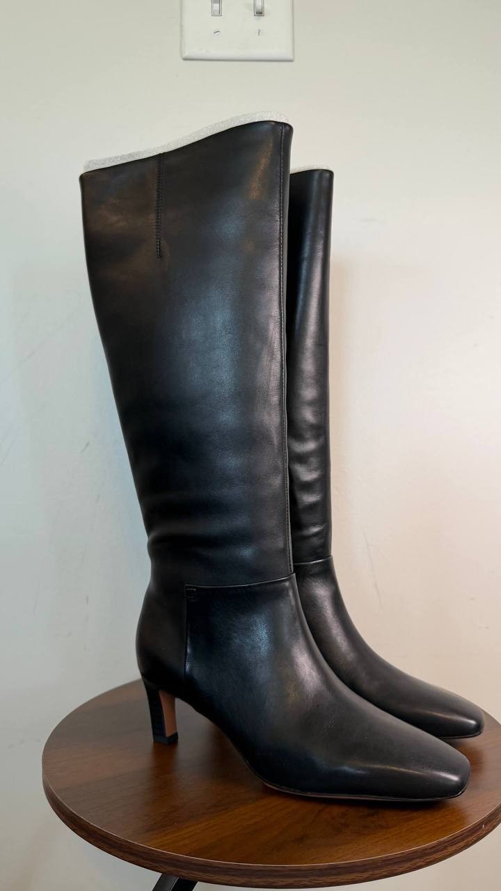 Franco Sarto Timmy Square Toe Zip Tall Boots Black 5.5M Leather $250 NWB