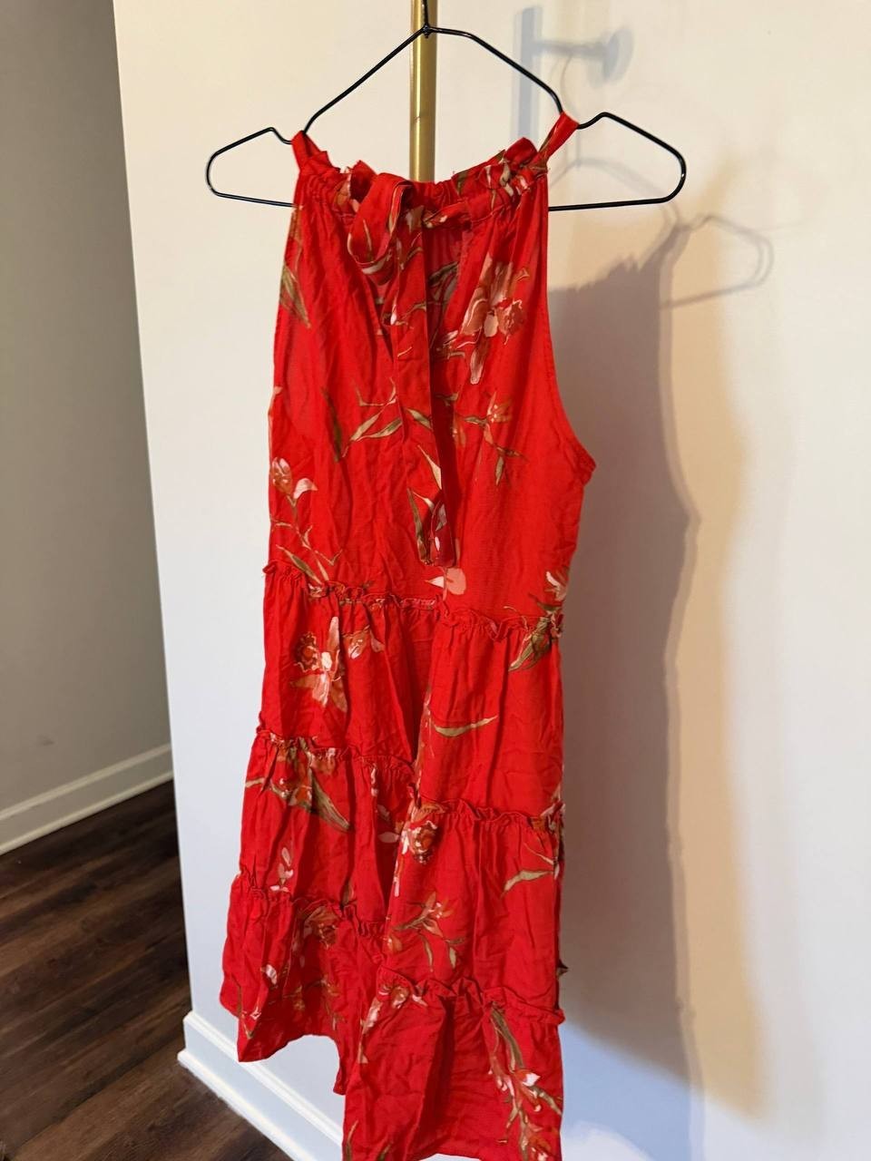 CeCe Tiered Back‑Tie Halter Dress Red SizeXS NWT Feminine Chic msrp$79