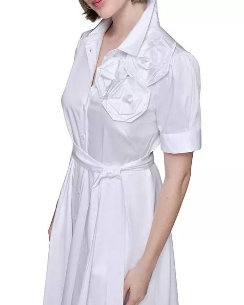 Karl Lagerfeld Paris Flower Corsage Shirtdress White Size XL NWT $189