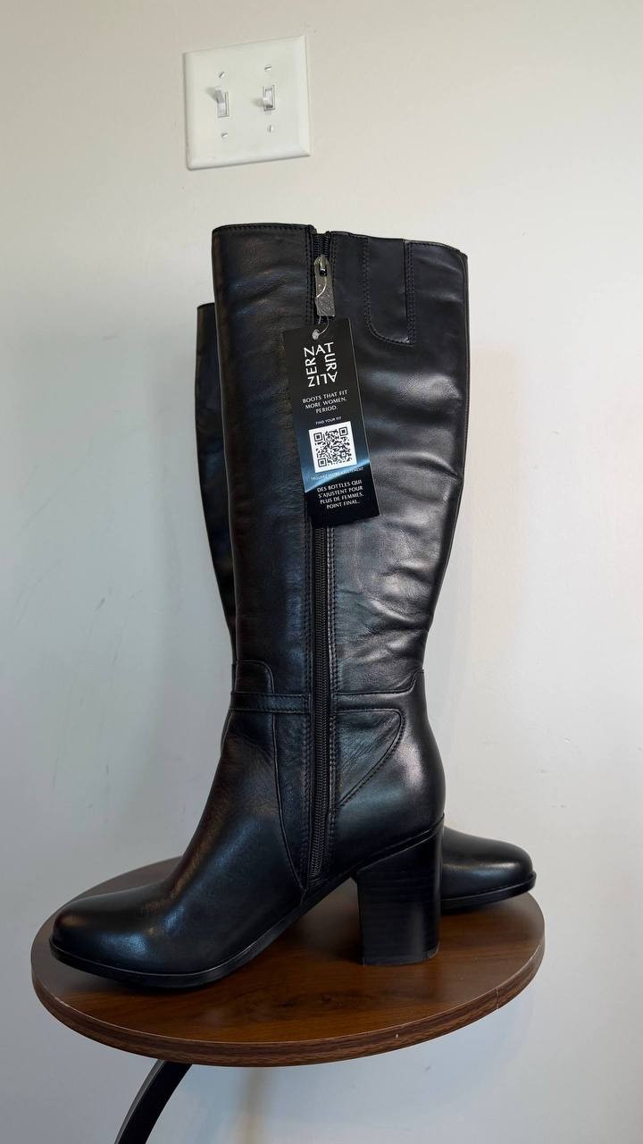 Naturalizer Kalina Extra Wide Calf Knee High Boots Black 8.5M Leather $289.99 NW