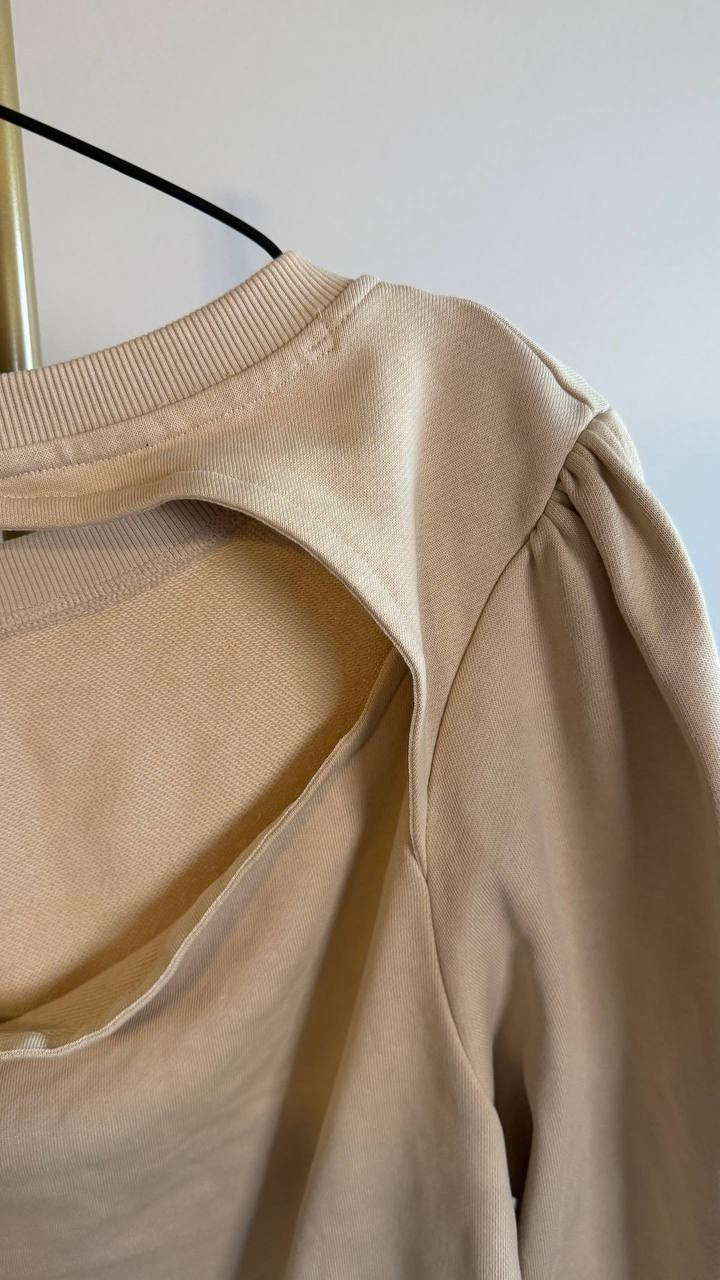 BOSS Women’s Logo Cotton Sweatshirt Neutrals Beige XL $196 NWOT