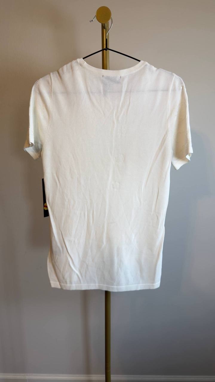 Donna Karan NY Sequin Embellished Short Sleeve Sweater Cream XS NWT $99