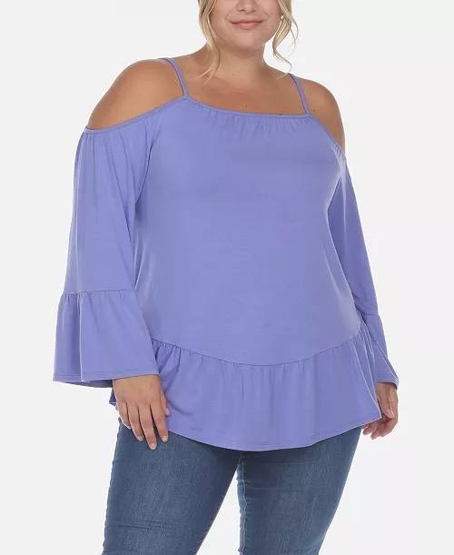 White Mark Women’s Cold Shoulder Ruffle Sleeve Top Purple 1XL $52 NWT