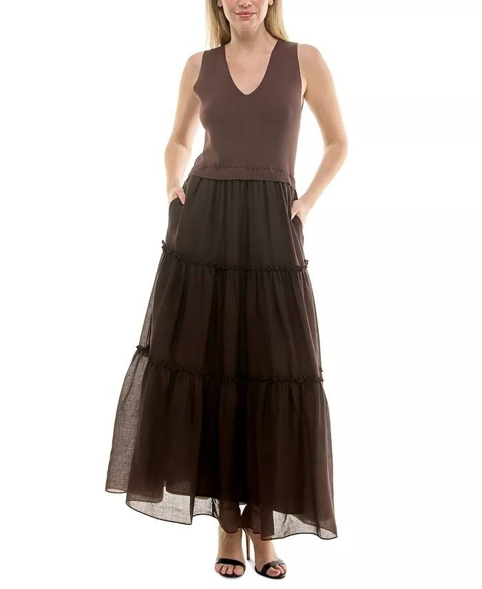 Taylor Sleeveless Tiered Maxi Dress – Brown – Size S – NWT – $128