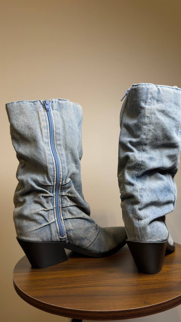 Wild Pair  Block Heel Boots  Denim  7  New  $79.90