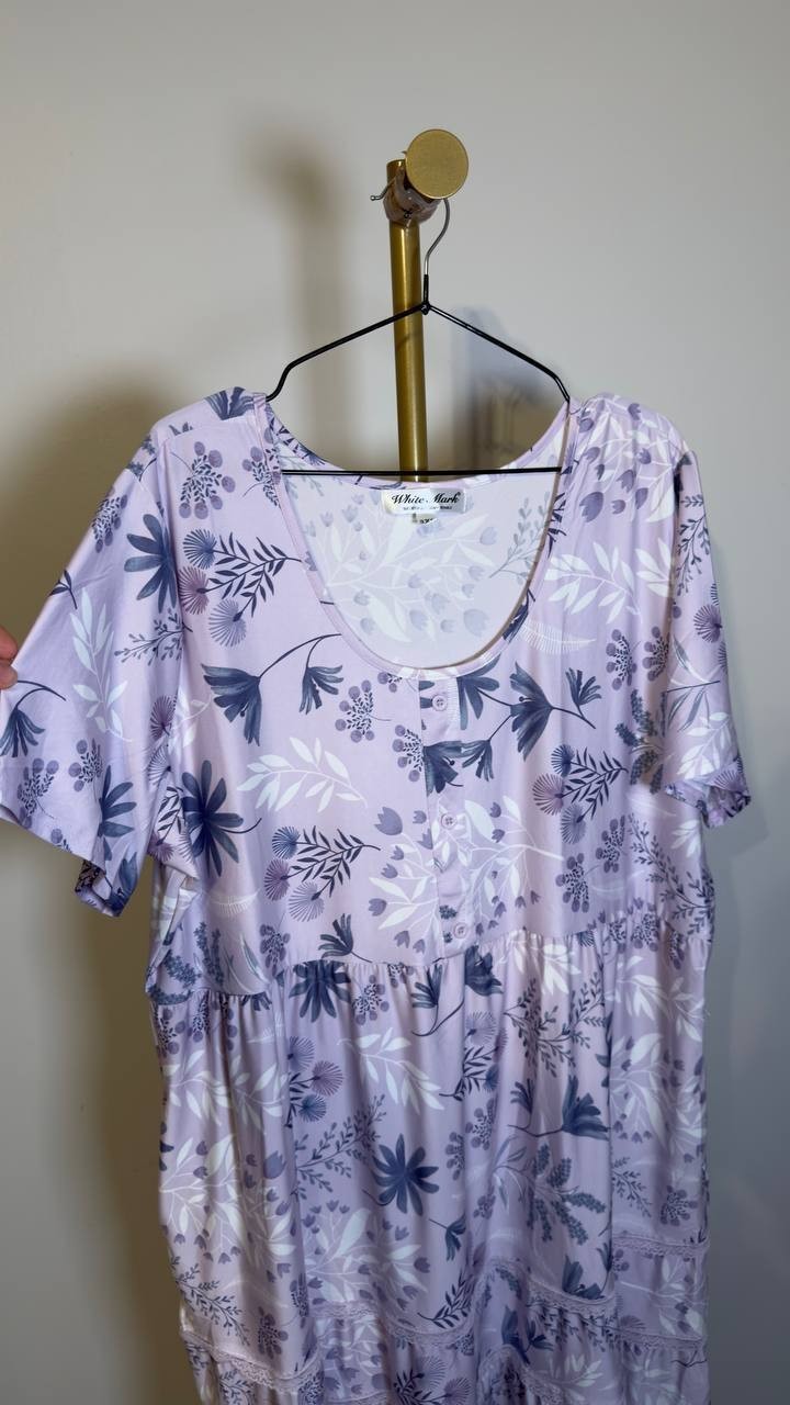 White Mark Plus Floral Short Sleeve Knee Dress Lavender 3XL NWOT $58