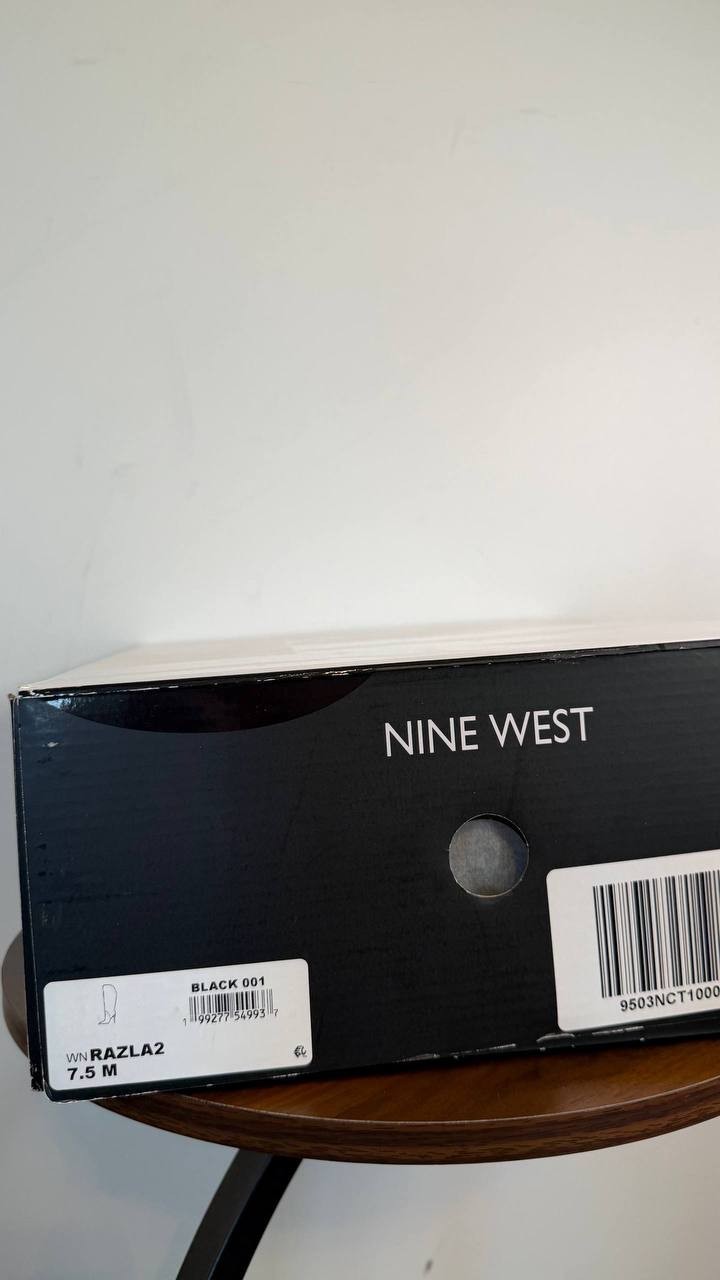 Nine West Razla Wide Calf Knee High Boots Black 7.5M Faux Suede $189 NWB