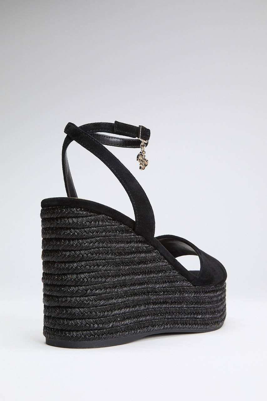 Guess  Everly  Charm  Wedge  Sandals  Black  7M  New  $149