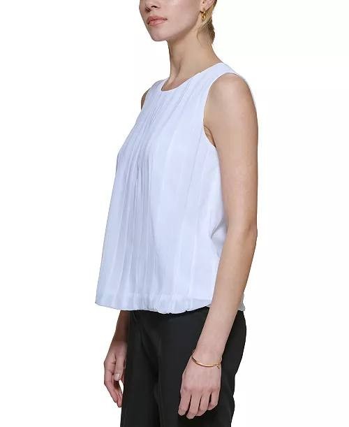 Calvin Klein Blouse 3X White Sleeveless Pleated Neck Bubble Hem Career NWT