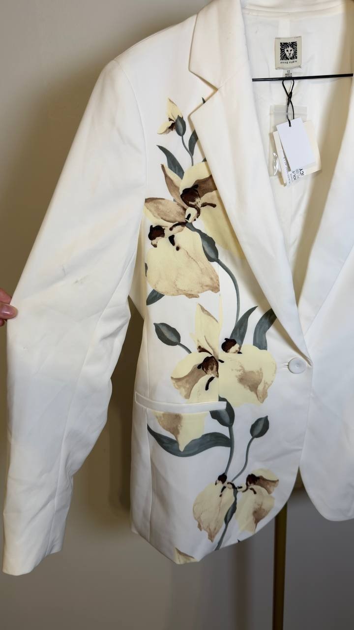 Anne  Klein  Women’s  Floral    Blazer  White  Dove  Multi   12  NWT  $189