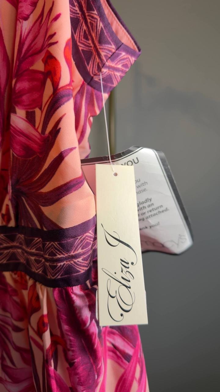 Eliza J Mixed‑Print One‑Shoulder Tiered Midi Dress Floral Multi 16 NWT $158