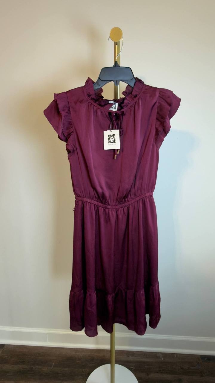Anne Klein Flutter‑Sleeve Tiered Dress Chianti XS NWT $139
