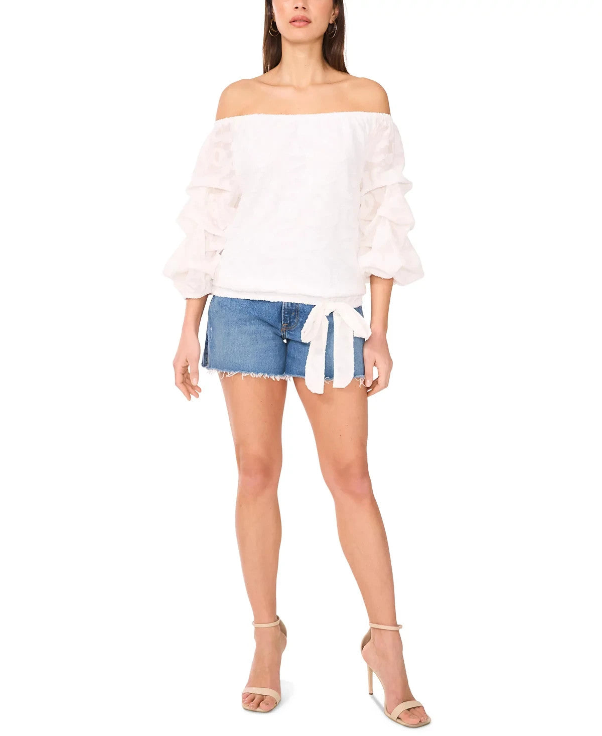 Vince Camuto Off-The-Shoulder Bubble Sleeve Tie-Front Blouse – Size M