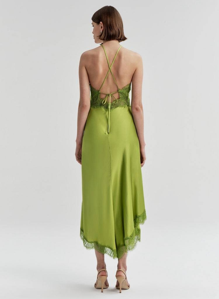 A.L.C. Lucia Satin & Lace Halter Midi Dress Peridot 8 NWT $695