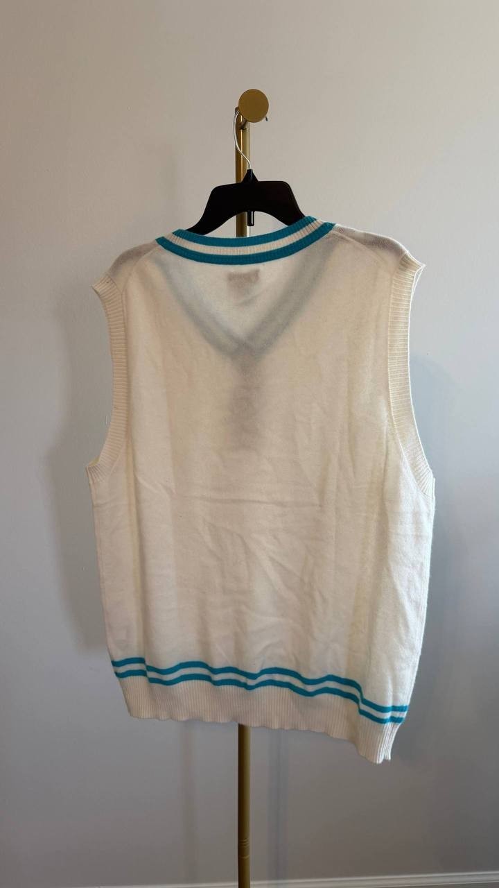 Club Room Men’s 100% Cashmere V‑Neck Sweater Vest White/Turquoise XL $179 NWT