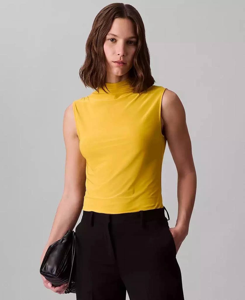Calvin Klein Women’s Ruched Mockneck Top XS – Yellow – Flawed – NWT-59$