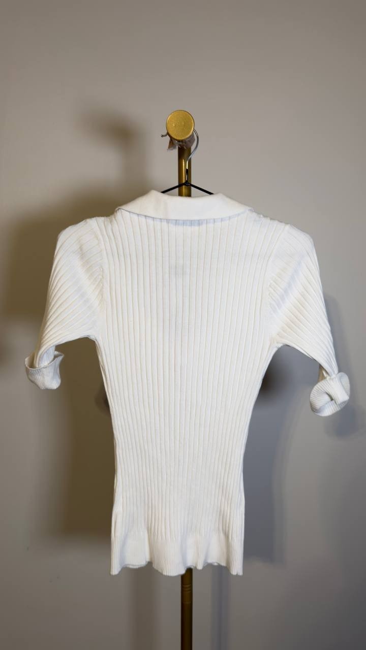Belldini Collared Quarter-Zip Ribbed-Knit Sweater White S NWT $69