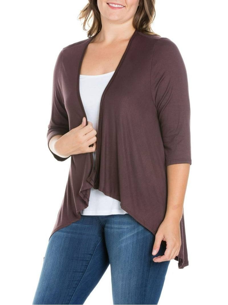 24Seven Comfort Apparel Elbow Sleeve Open Front Cascading Jacket Brown S NWT $37