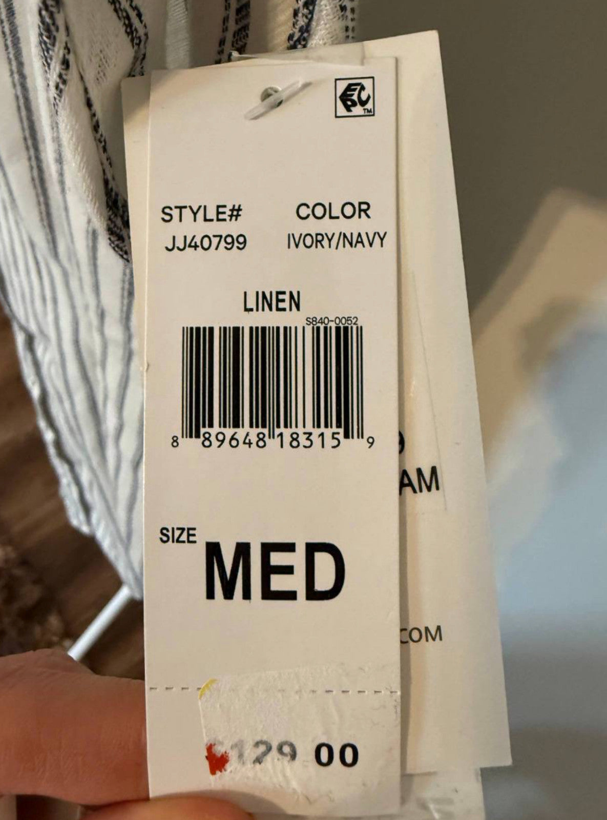 Julia Jordan Striped Cap‑Sleeve Button‑Front Dress-Ivory Navy– M–NWT–MSRP$129