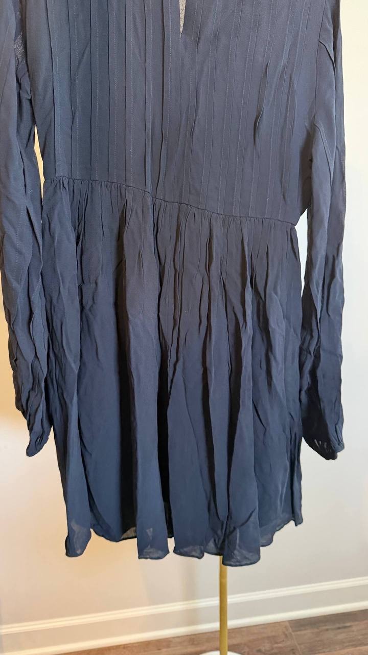 FARM Rio Pleated Mini Dress Black Long Sleeve Semi Sheer Size S NWT $280