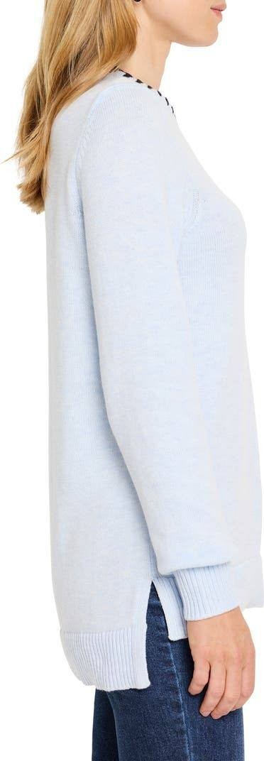 NIC+ZOE Women’s Blanket Stitch Cotton‑Blend Sweater Blue Glow XXL $158 NWT