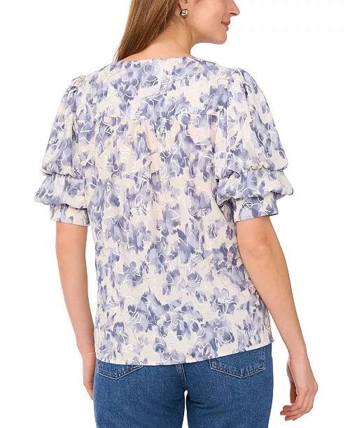 Sam & Jess Floral‑Print Bubble‑Sleeve Top Blue Floral XS NWT $59