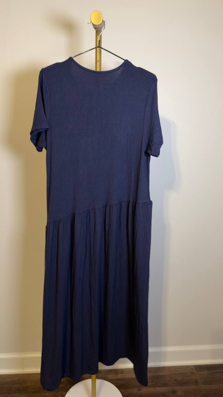 White Mark Short Sleeve Asymmetrical Waist Maxi Dress Navy M NWT $58