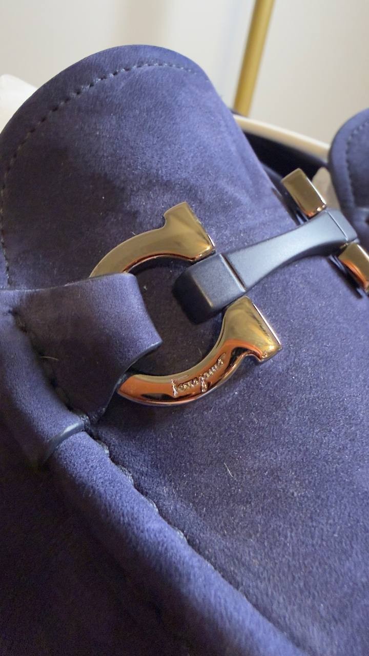 Ferragamo  Gancini  Loafers  Blue  Suede  8.5  New  in  Box  $950