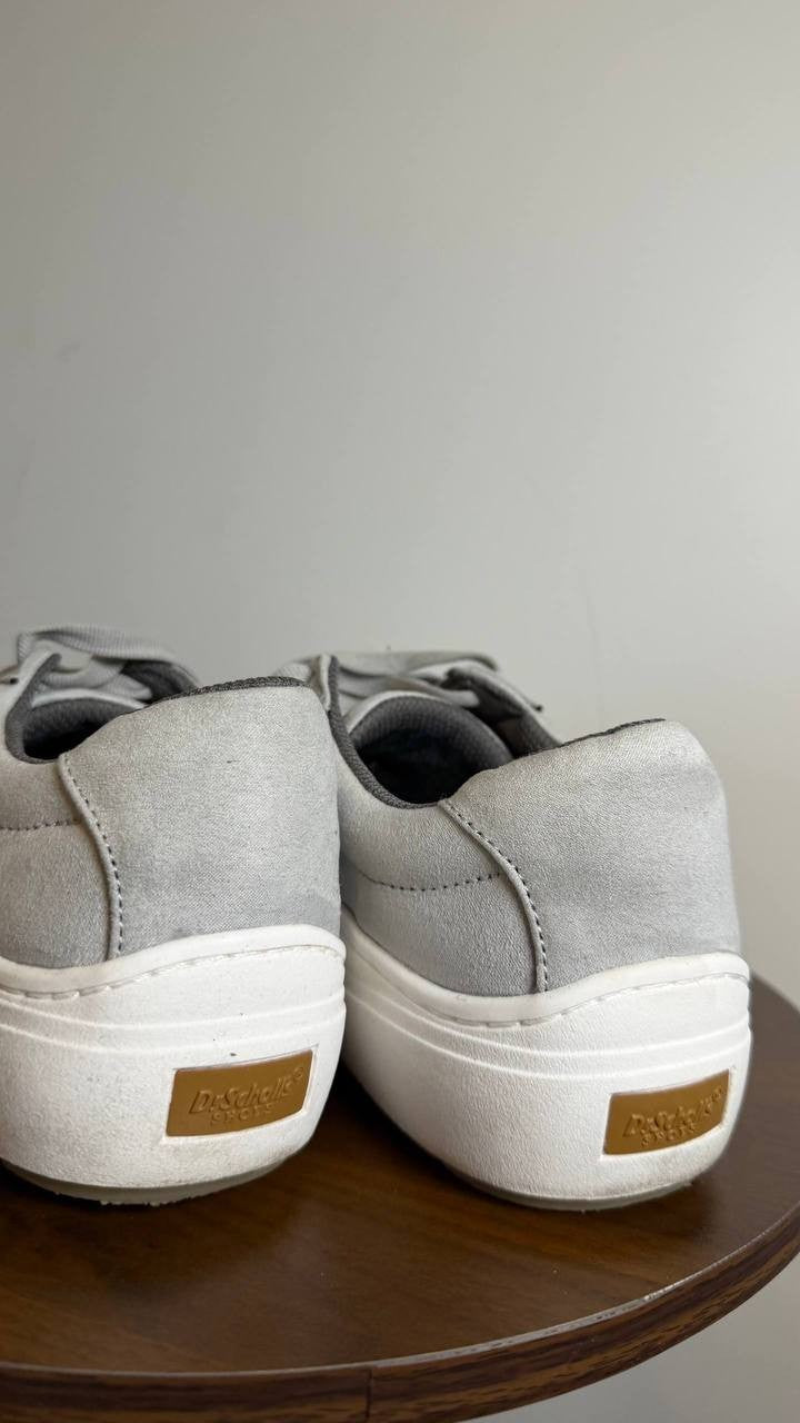 Dr. Scholl’s Time Off Win Sneakers 8.5M Grey Faux Leather Lace‑Up NIB msrp$110