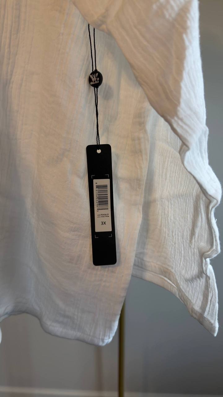White Mark Plus Size Long Sleeve Button Down Cotton Gauze Shirt White 3X NWT $92
