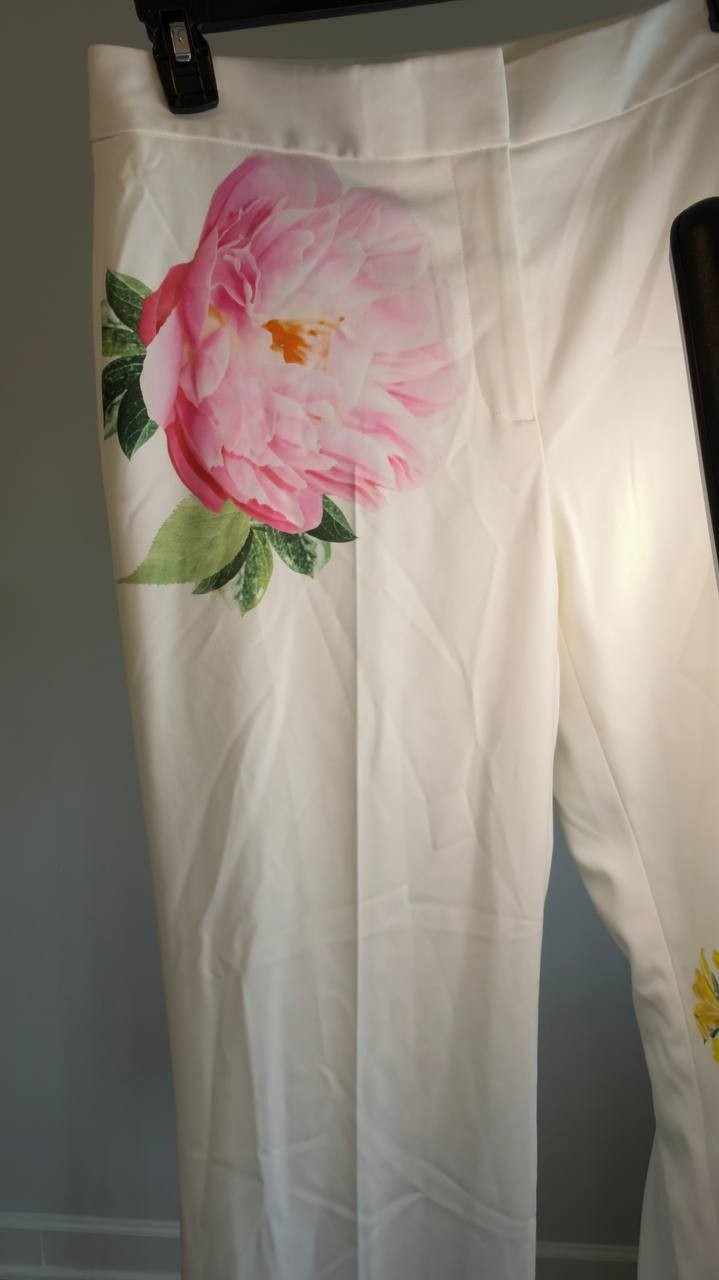 Karl Lagerfeld Mid-Rise Floral Straight-Leg Pant Soft White Multi 8 NWT $139