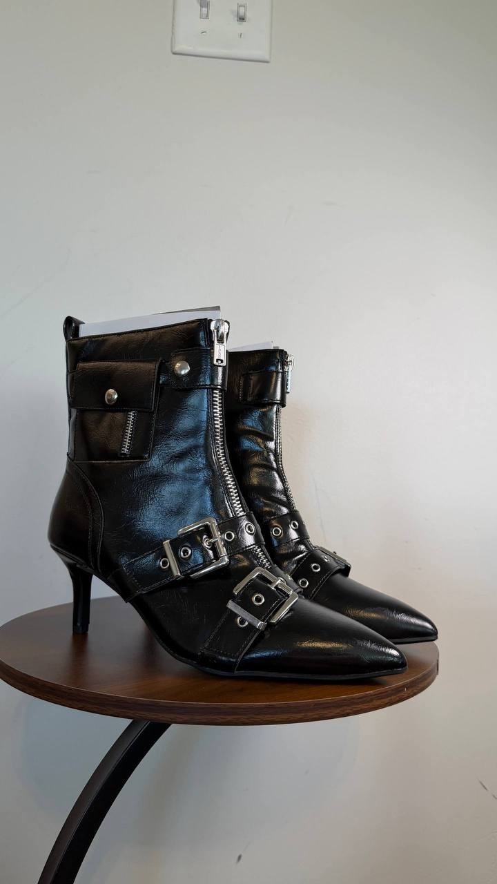 Wild Pair Moonbeam Buckle Booties Black 11M Man‑Made Stiletto MSRP $89.90 NWB