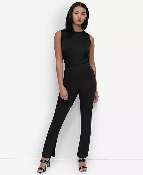 DKNY Split‑Hem Elasticated‑Back Ankle Pants Black 16W NWT $119