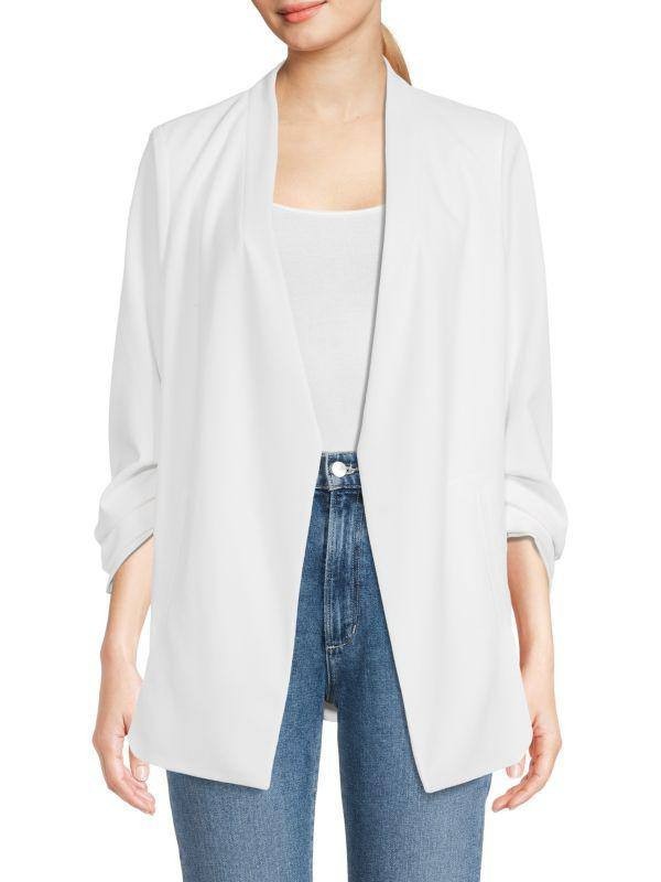 DKNY Women's White Solid Foundation Blazer XL Good Pre-Owned Condition