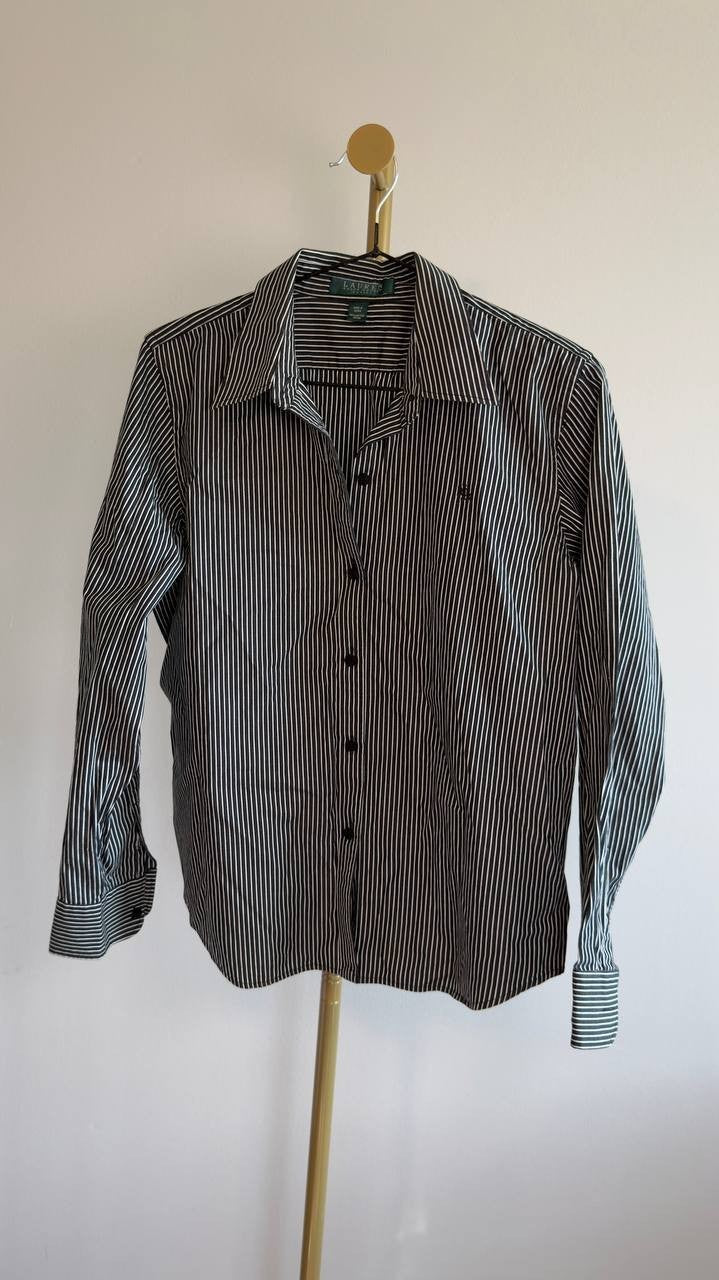 Lauren Ralph Lauren Classic Striped Cotton Shirt Black/White M NWT $125