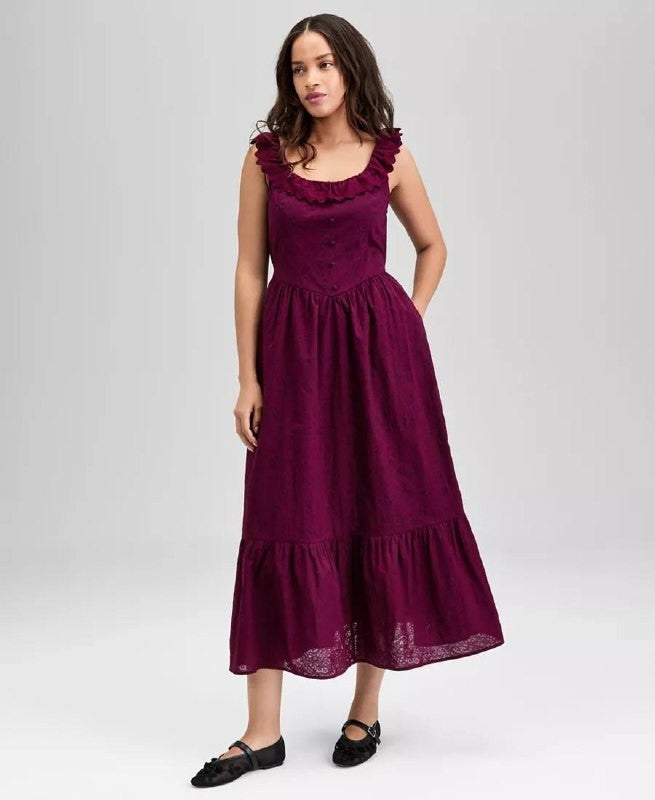 And Now This Petite Burnout Maxi Dress Deep Cranberry PET/XL NWT MSRP$69.50