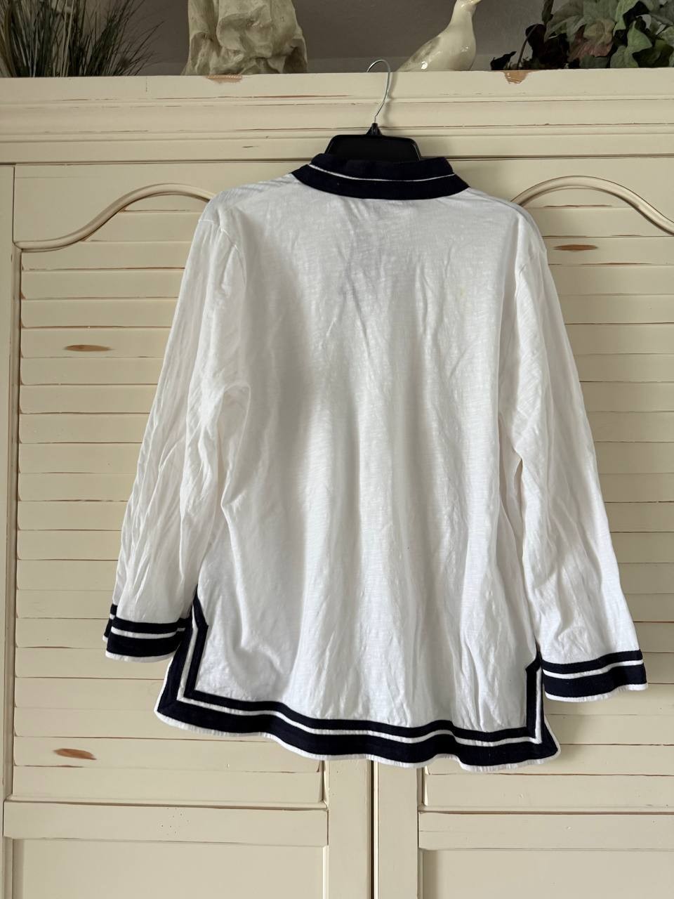 Nautica V-Neck Tunic Top White XL NWT Cotton Knit Long Sleeve Relaxed Fit