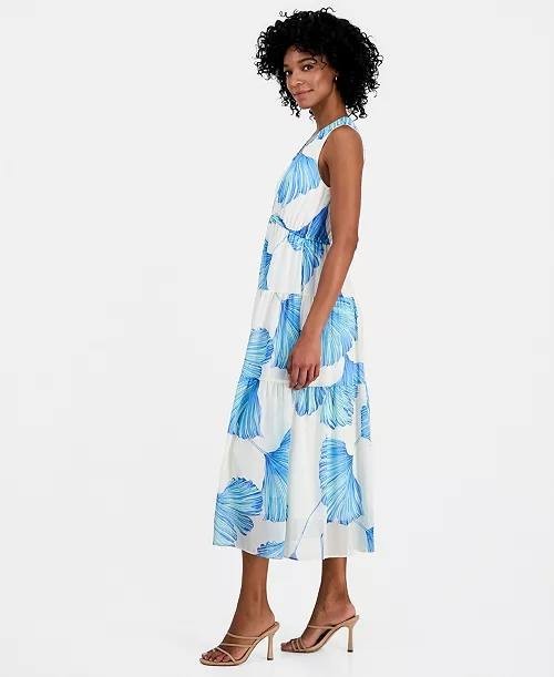 Signature by Robbie Bee Tiered Maxi Dress Cream/Blue 14 NWT $79