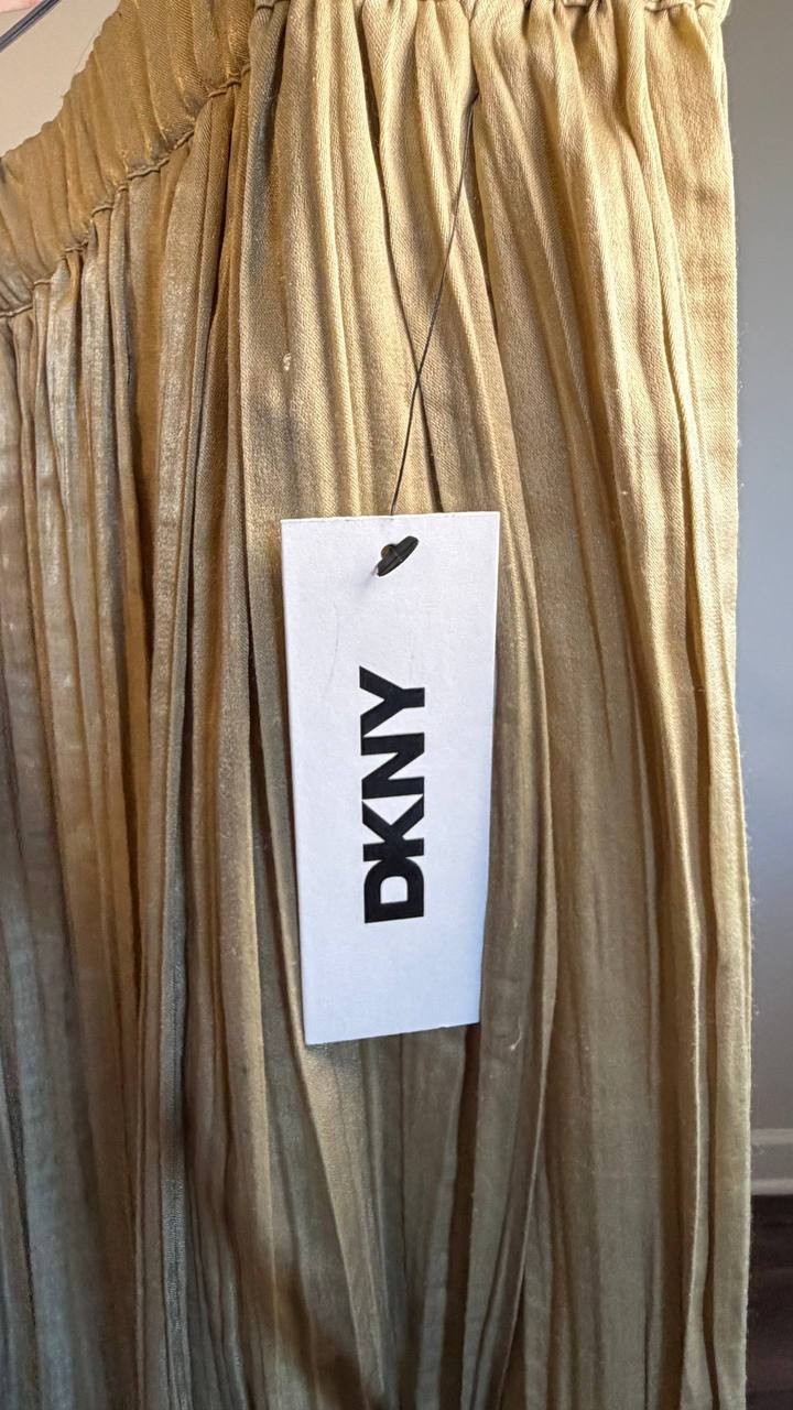 DKNY Crushed Crease Pull‑On Midi Skirt Pale Moss XL NWT $99