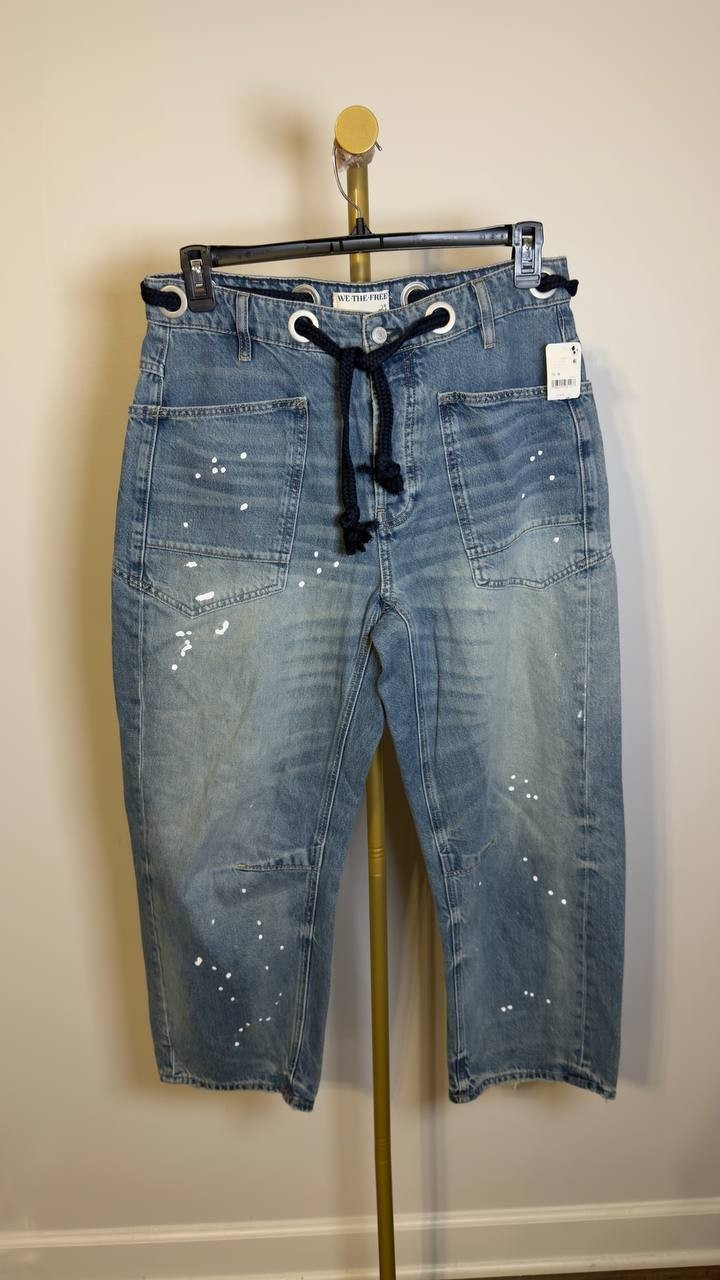We The Free Moxie Low Slung Pull-On Barrel Jeans Blue 29W NWT $148