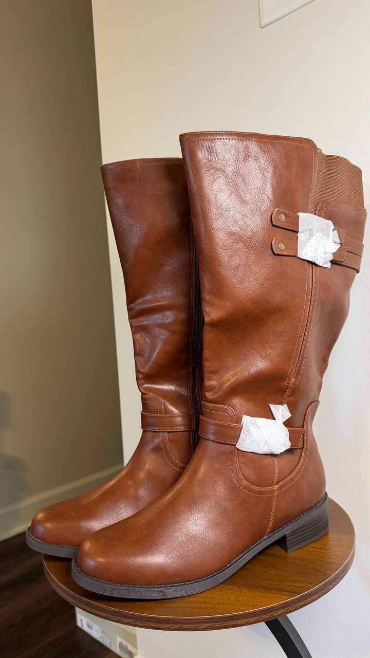 Journee Sonny Boots 10M Cognac Polyurethane Knee‑High Round Toe NIB msrp$122