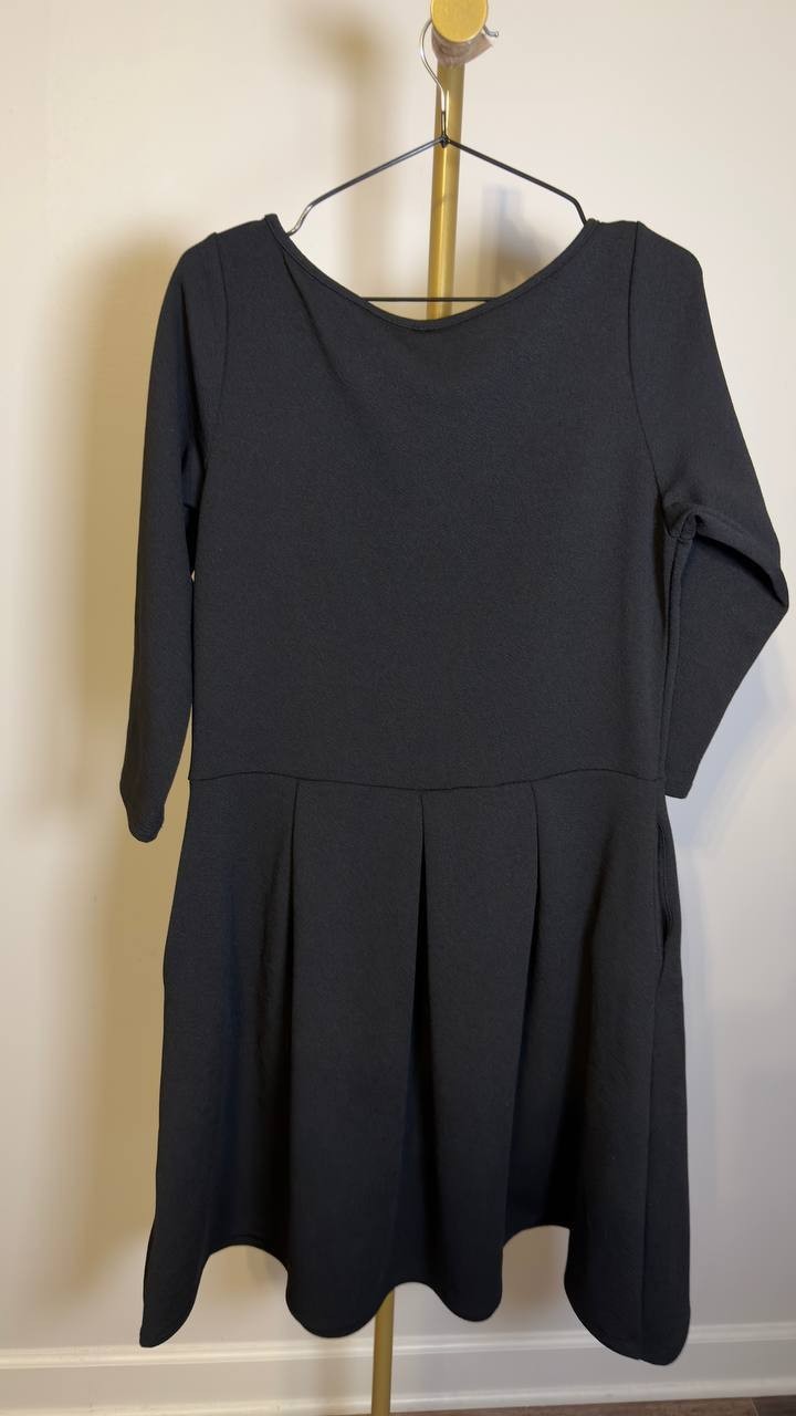 24seven Comfort Apparel Midi Fit & Flare Pocket Dress Black XL NWT $80