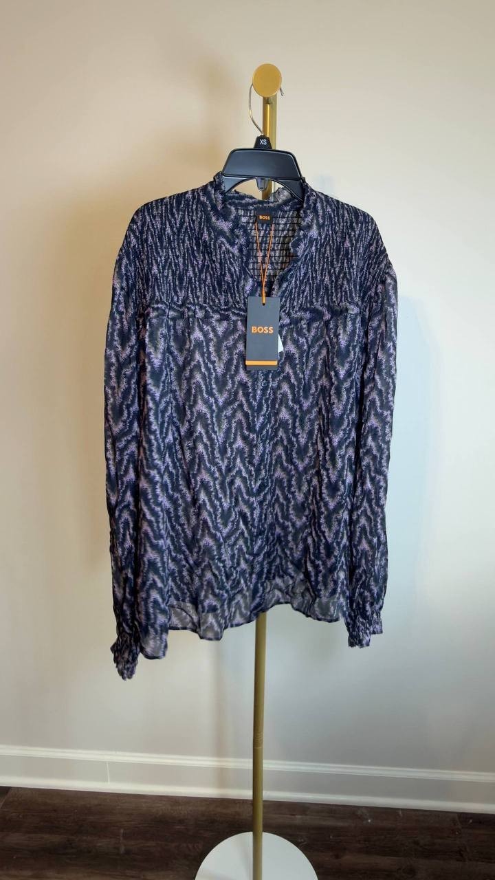 BOSS Orange Smocked Mock Neck Blouse Benvylla 14 NWT $179