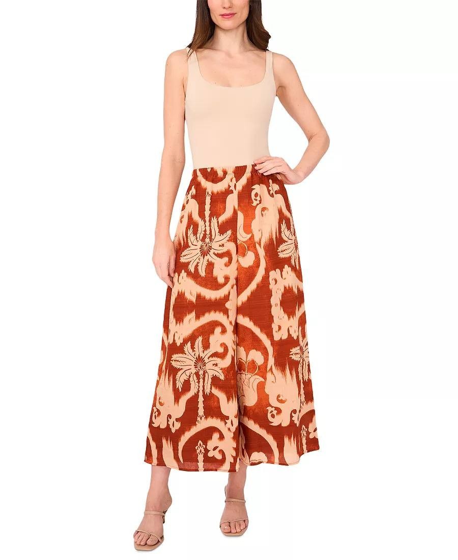 Sam & Jess Printed Wide‑Leg Cropped Pants Orange sizeL NWT Boho Chic msrp$56