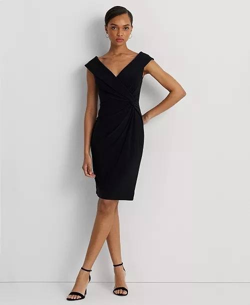Lauren Ralph Lauren Twist Front Sheath Dress Black 2 NWT $225