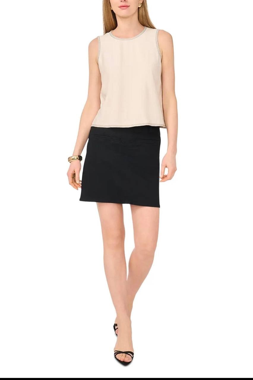 Vince Camuto Top Stitched Sleeveless Top Cream S NWT $79