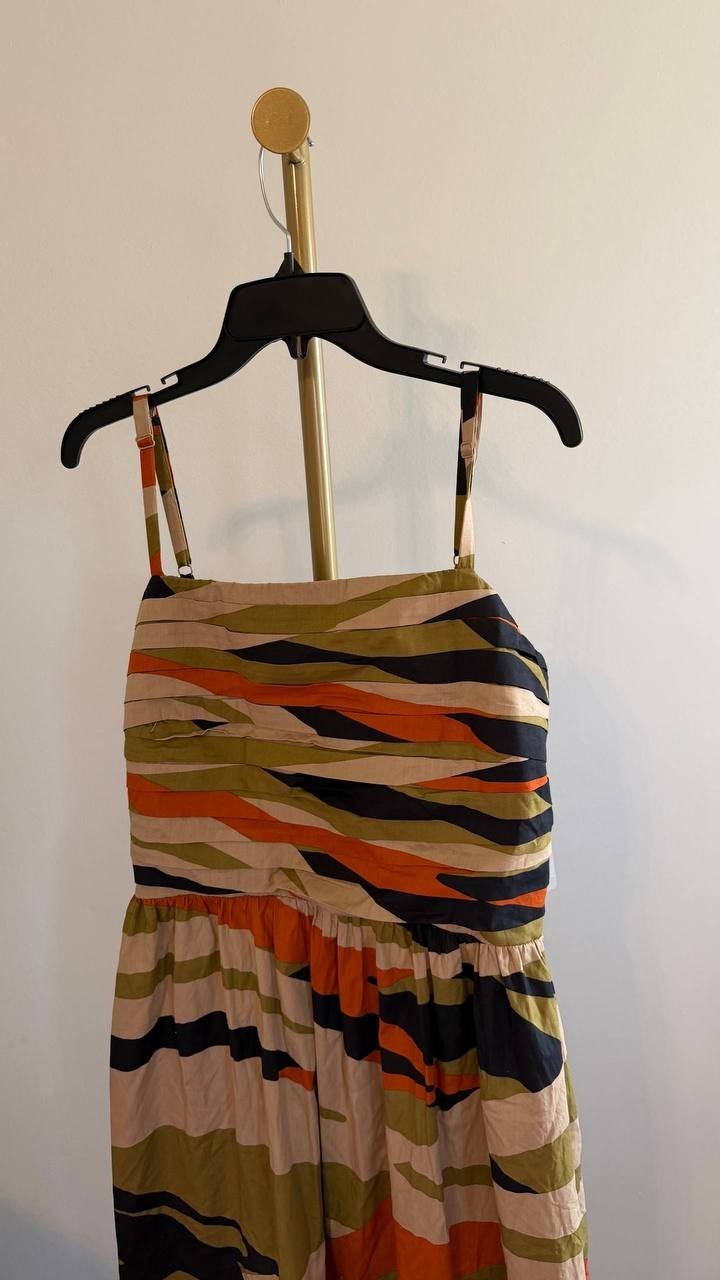 MSK Women’s Cotton Pleated‑Bodice Tie‑Back Midi Dress Multicolor XL $109 NWT