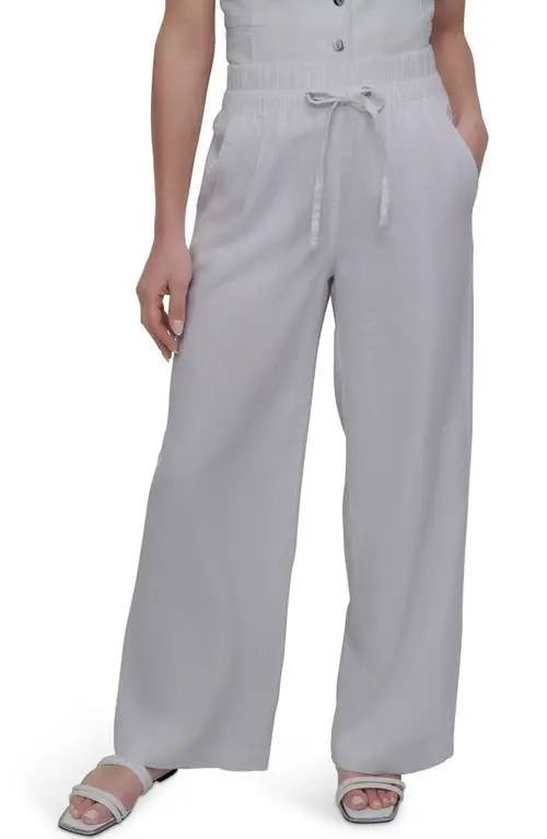 DKNY Linen-Blend Drawstring Wide-Leg Pants Light white L $89 NWT