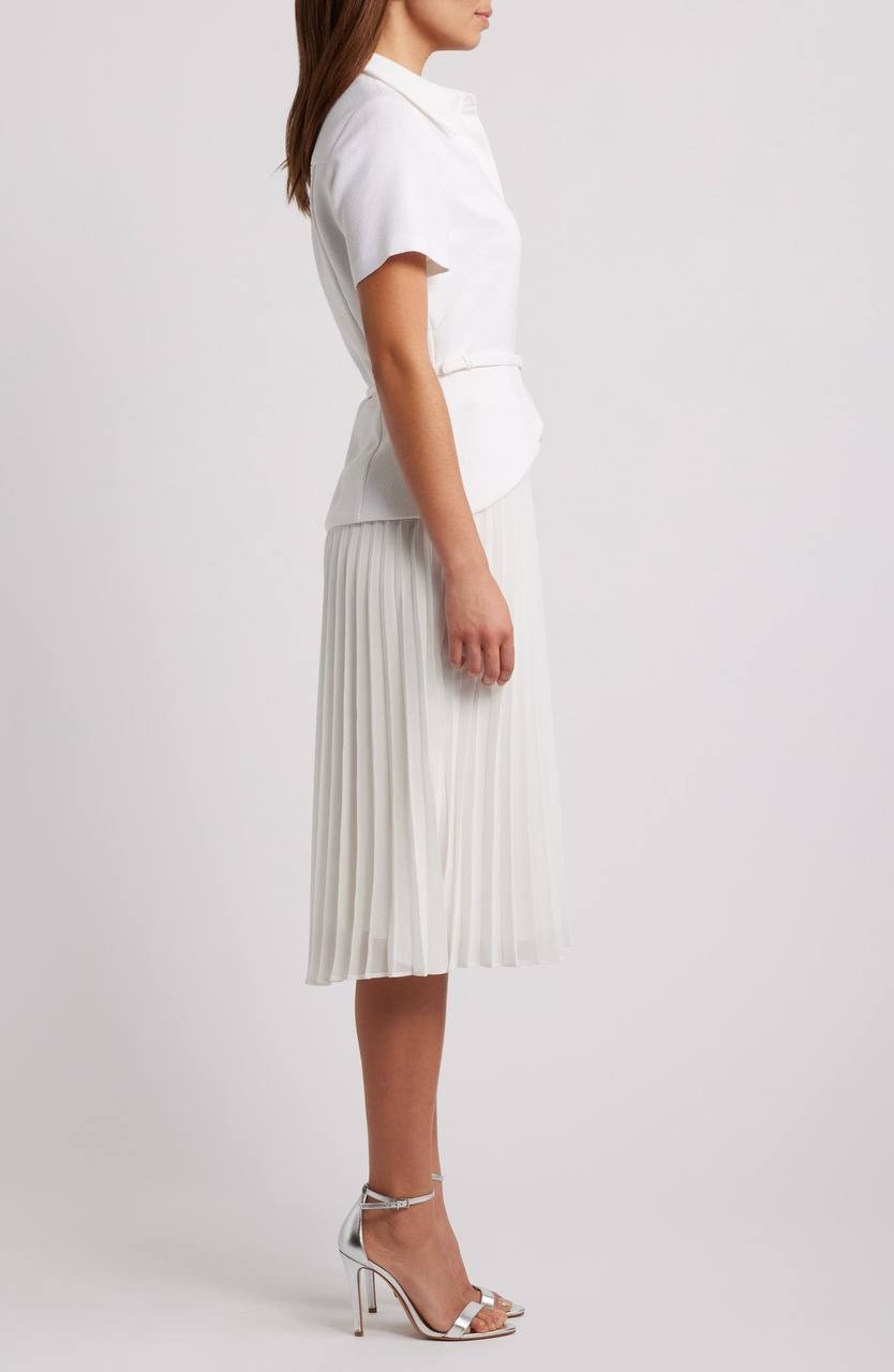 Julia Jordan Mixed‑Media Pleated Midi Dress White 12 NWT $129
